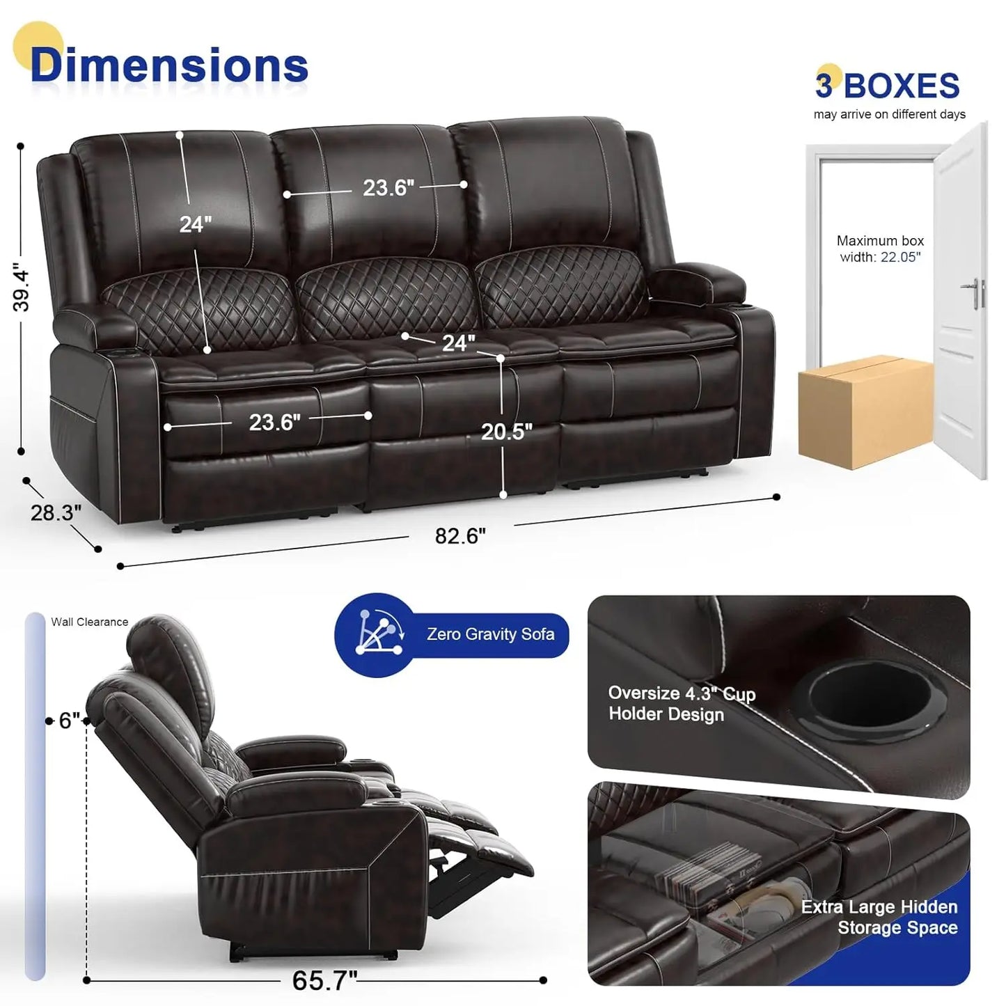 3 Seat Recliner Sofa with Console,