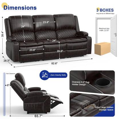3 Seat Recliner Sofa with Console,