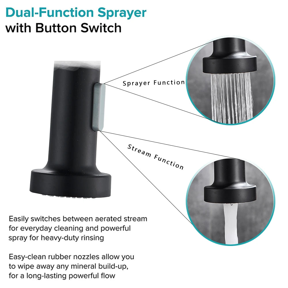 Pull Down Kitchen Faucet, Swivel Dual Function Nozzle