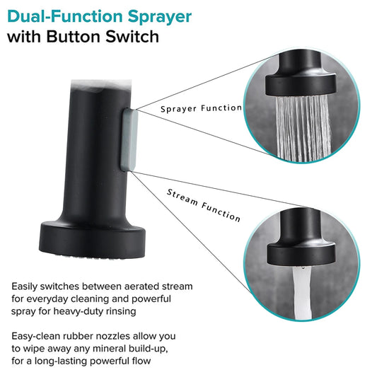 Pull Down Kitchen Faucet, Swivel Dual Function Nozzle
