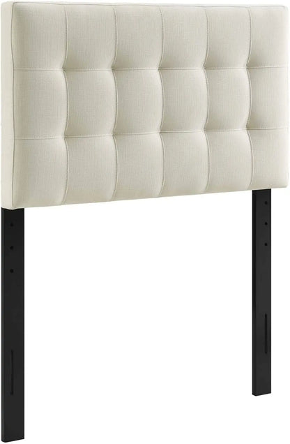 Linen Fabric Tufted Twin Headboard in Ivory, Adjustable Height for Bedroom Decor