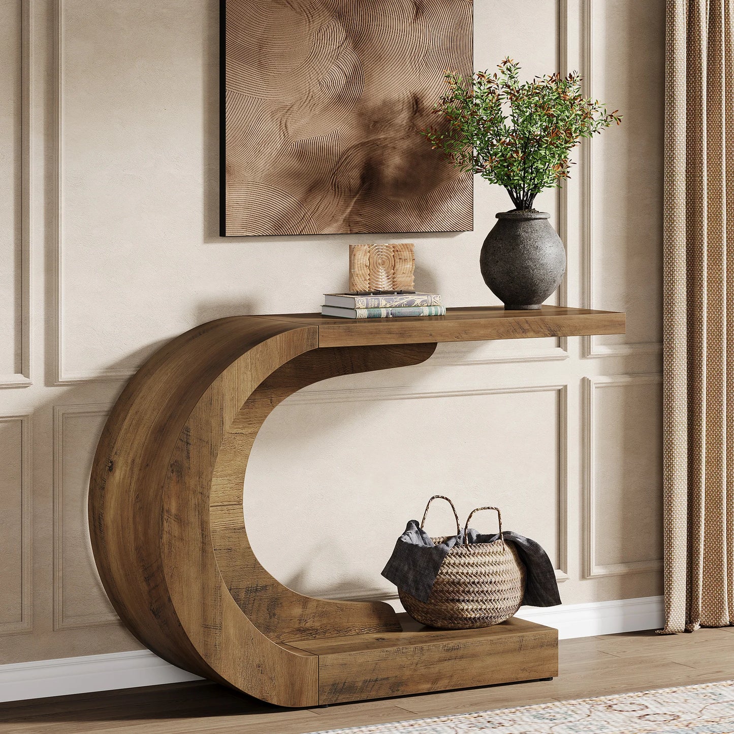 Modern Console Table for Entryway, Wood C-Shaped.