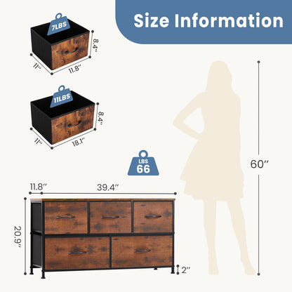 Display Cabinet/Dresser With 5 Fabric Drawers