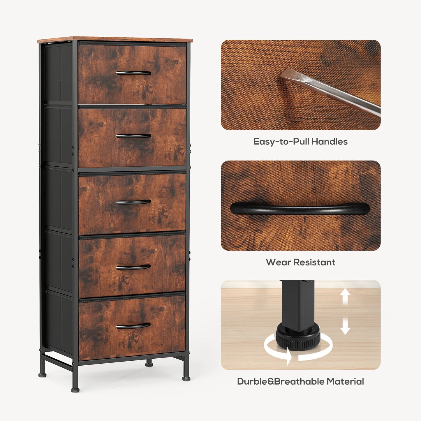 48IN Dresser With 5 Fabric Drawers