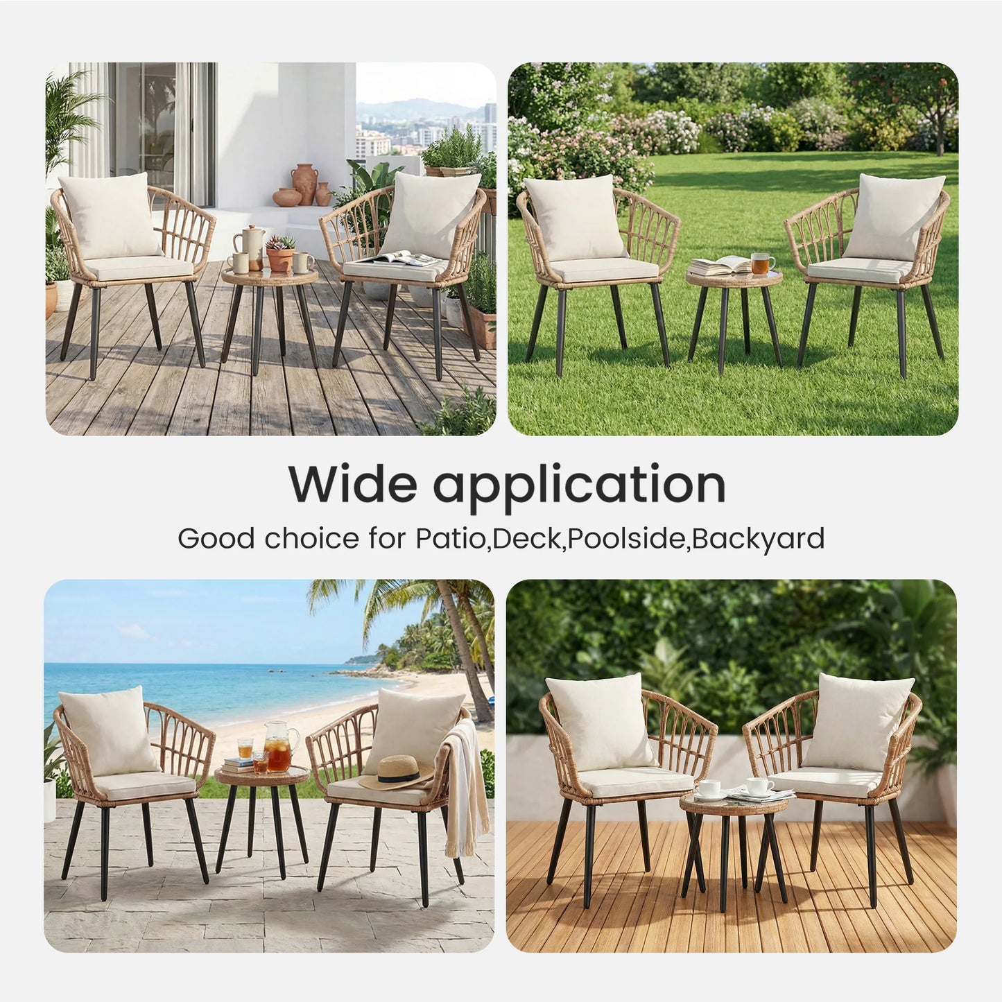 3 Pieces Wicker Patio Outdoor Set, Glass Steel Frame Table