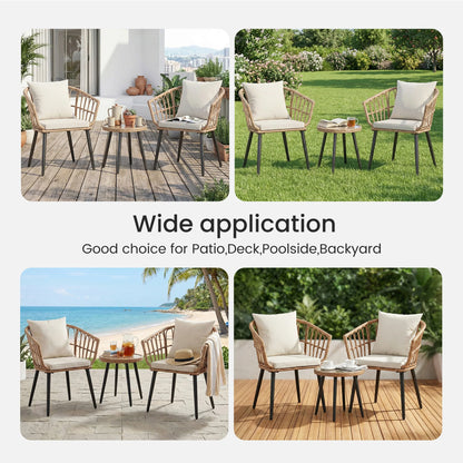3 Pieces Wicker Patio Outdoor Set, Glass Steel Frame Table