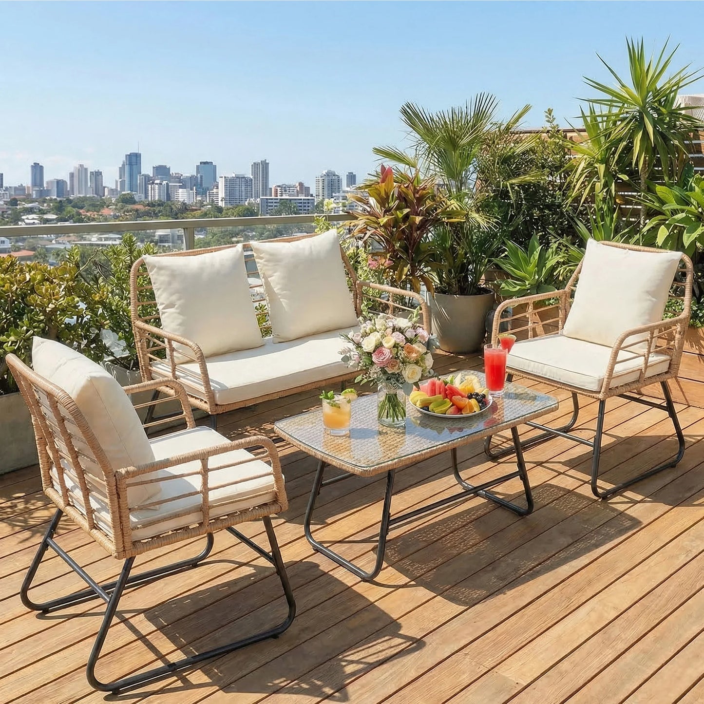 Outdoor Wicker Patio Furniture Set 4 Pieces