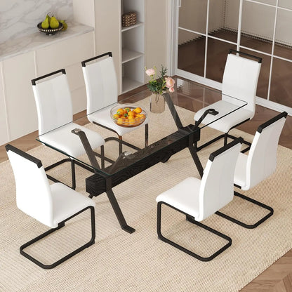 71“ Glass Dining Table Set for 6,