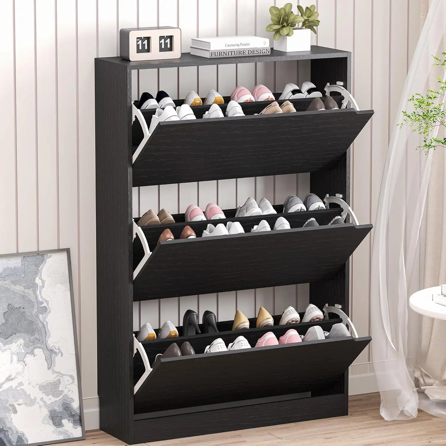 Shoe Cabinet with 3 Flip Drawers,
