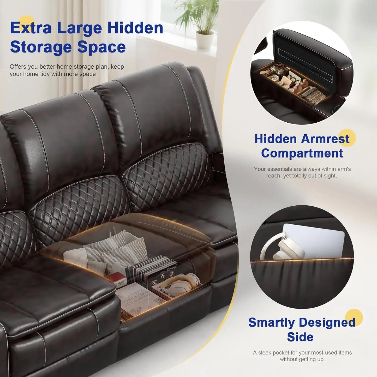 3 Seat Recliner Sofa with Console,