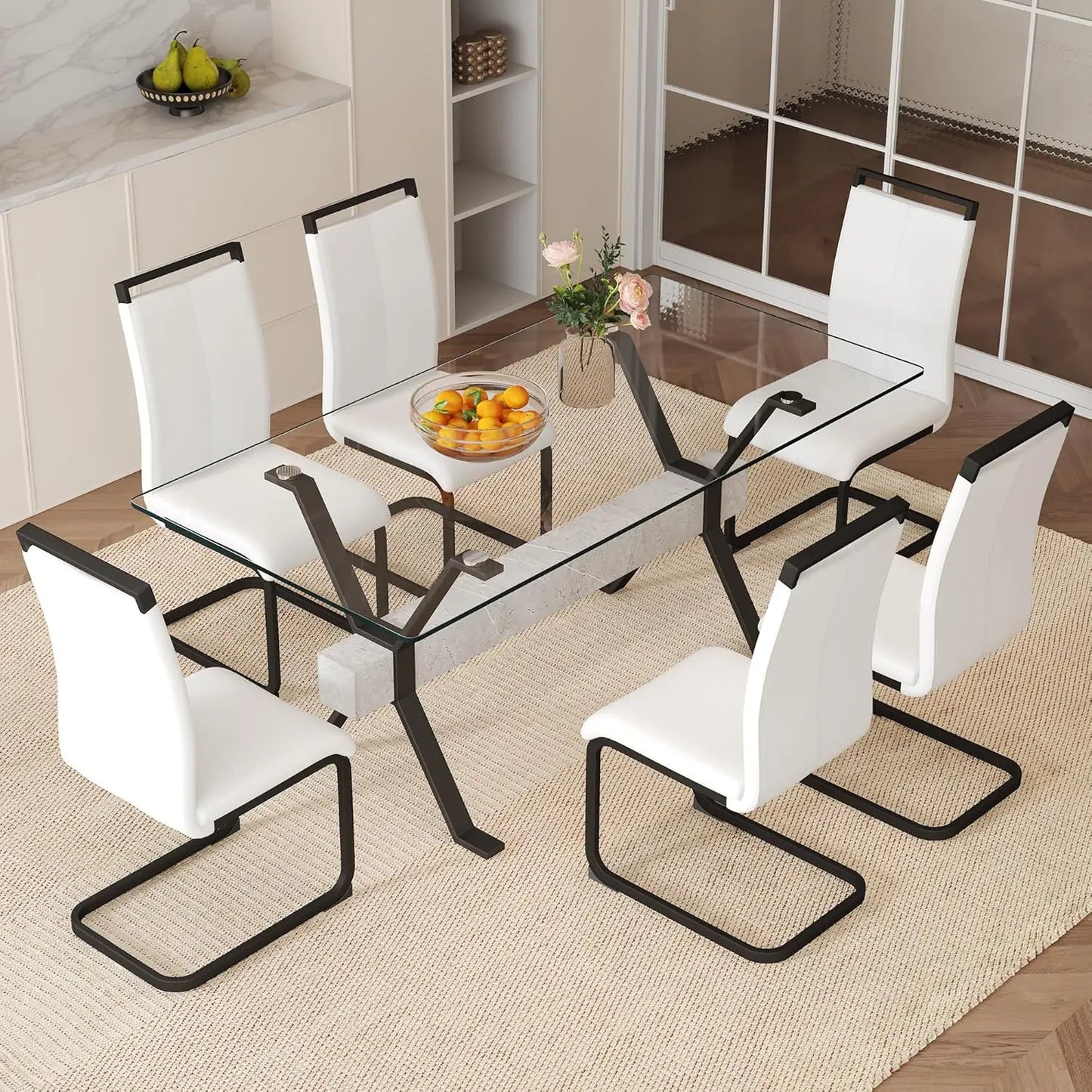 71“ Glass Dining Table Set for 6,