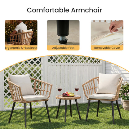 3 Pieces Wicker Patio Outdoor Set, Glass Steel Frame Table