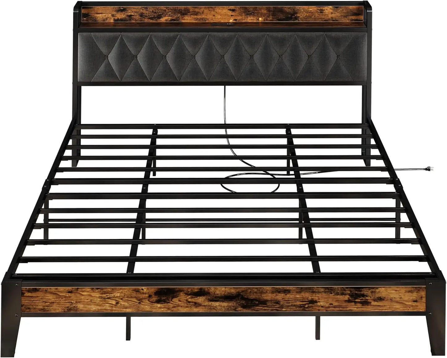 Bed Frames, Storage Headboard with Outlets,