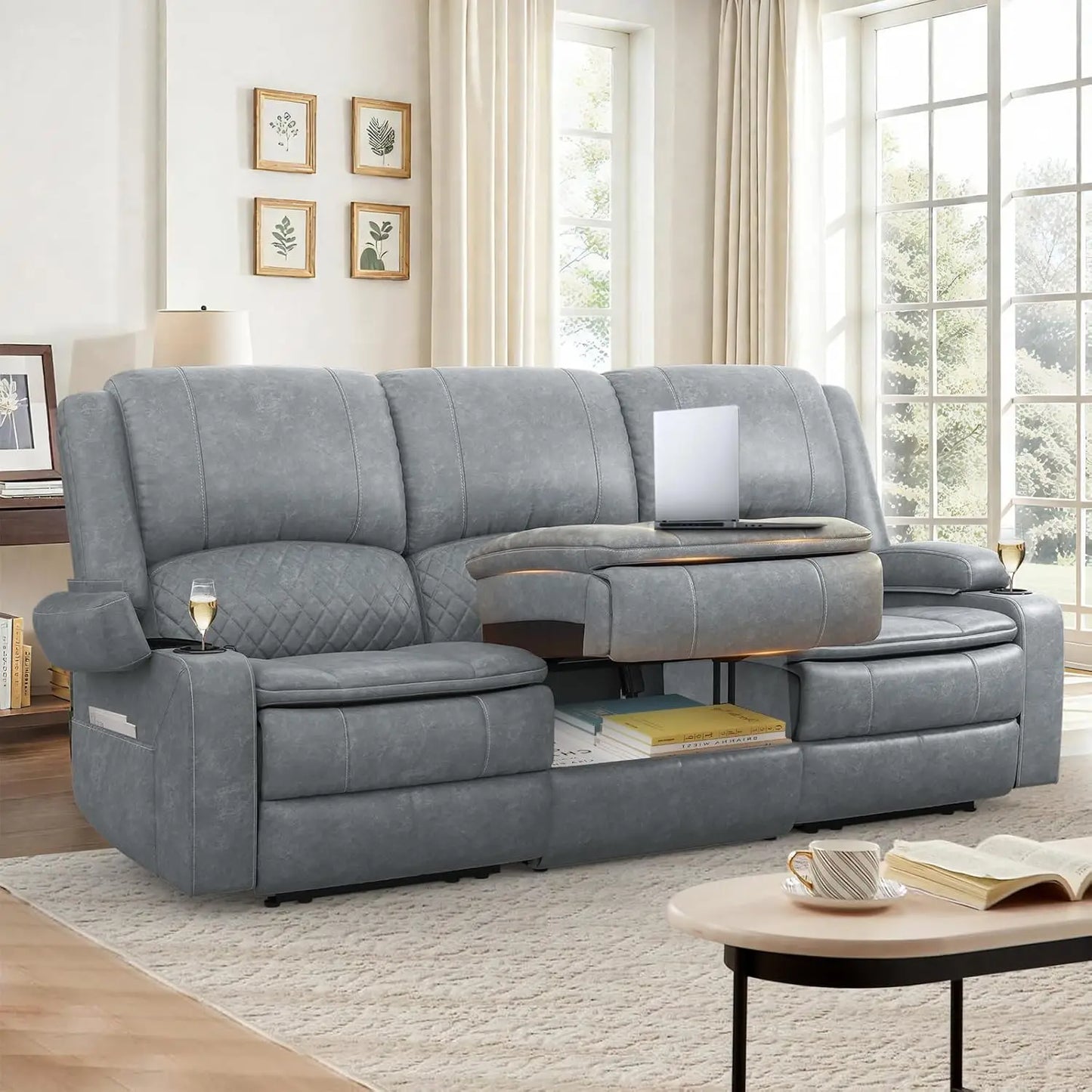 3 Seat Recliner Sofa with Console,