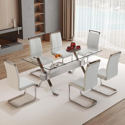71“ Glass Dining Table Set for 6,