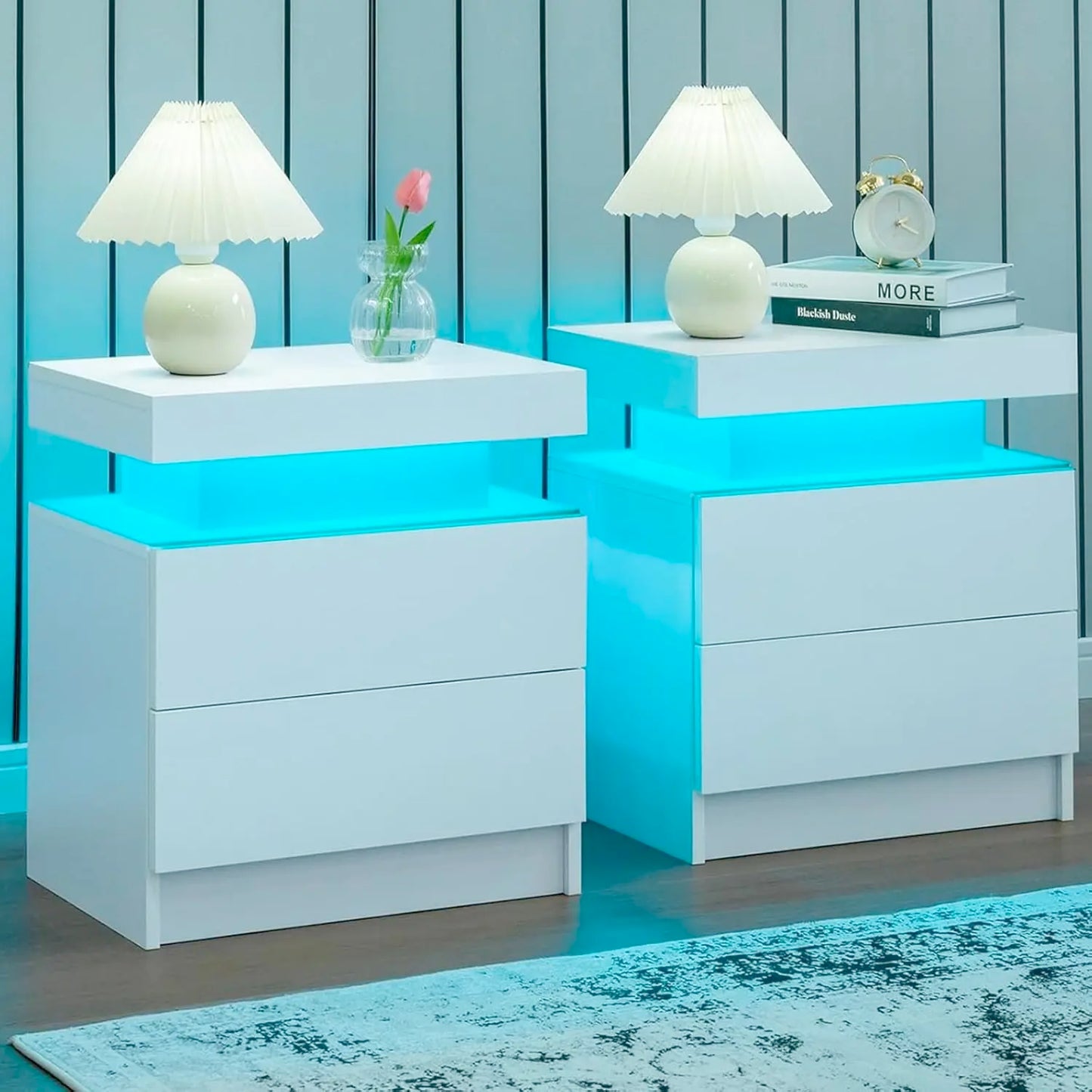 Set of 2 LED Nightstand with 2 Drawers