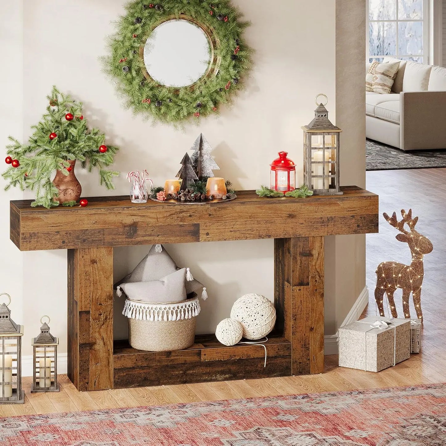 63" Farmhouse 2-Tier Entryway Table