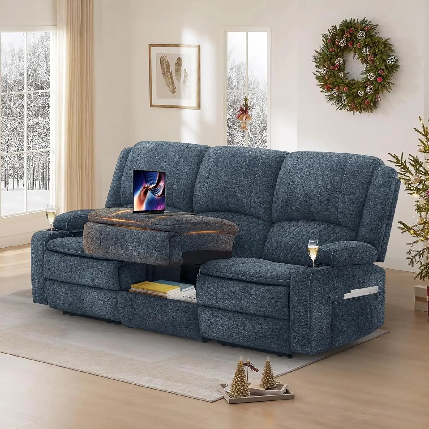 3 Seat Recliner Sofa with Console,