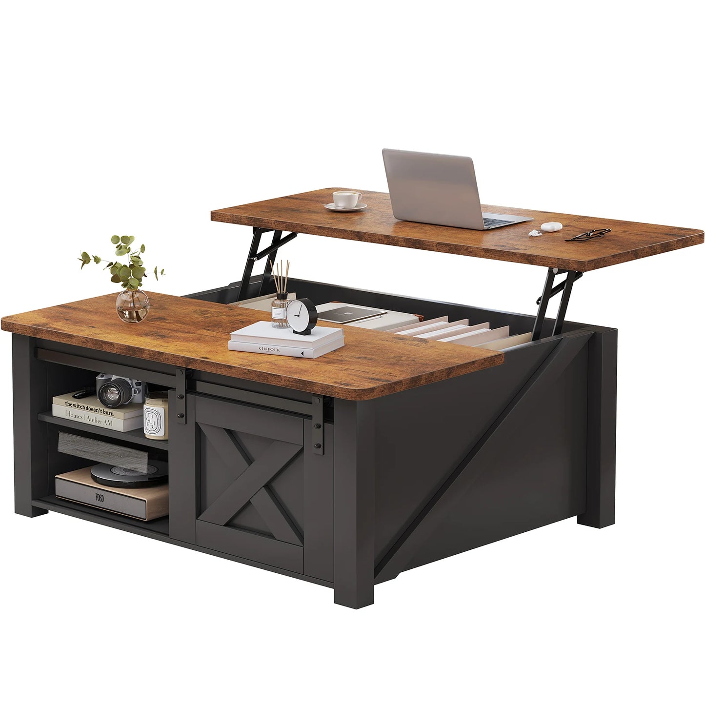 Wood Lift Top Coffee Table, Adustable Storage Shelf