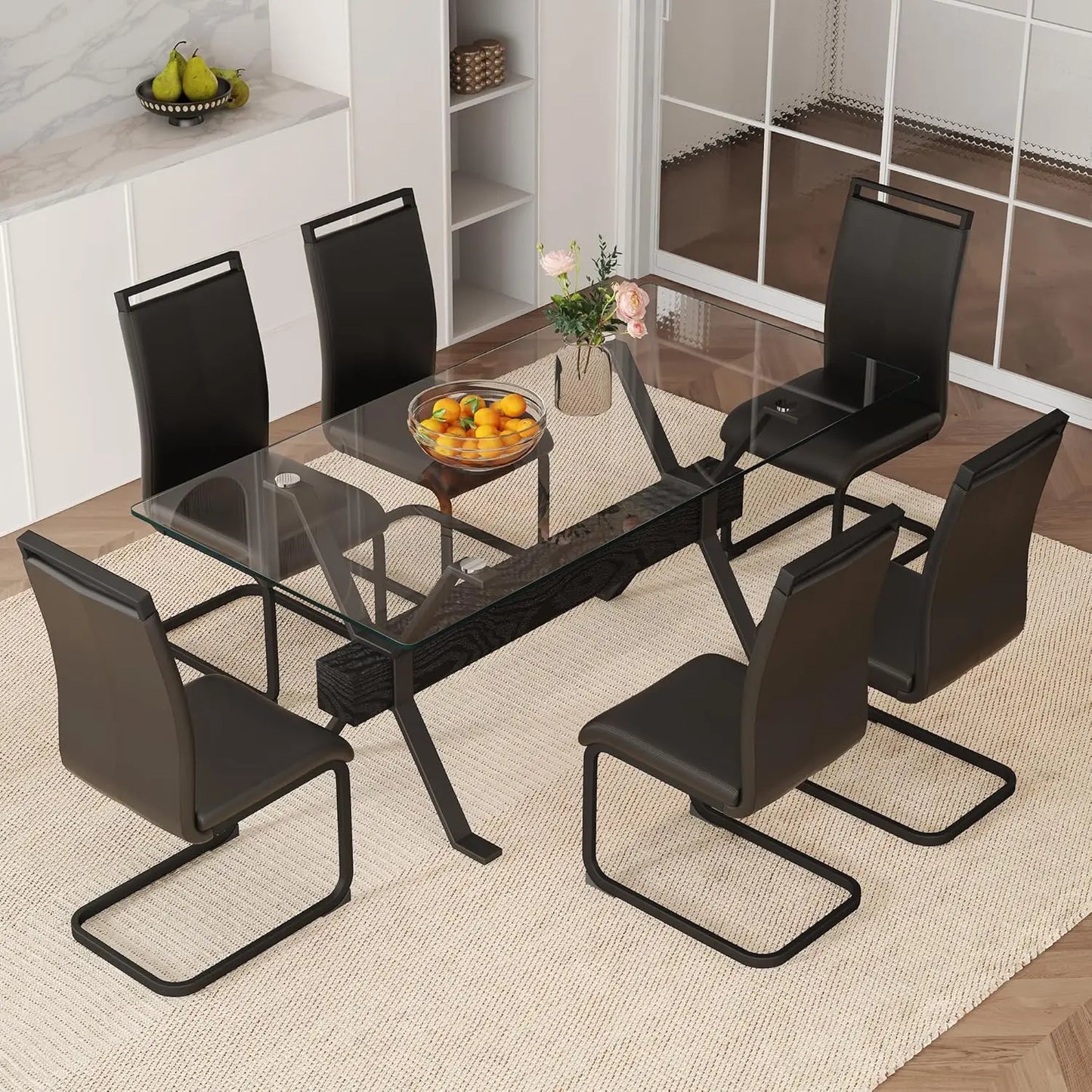 71“ Glass Dining Table Set for 6,