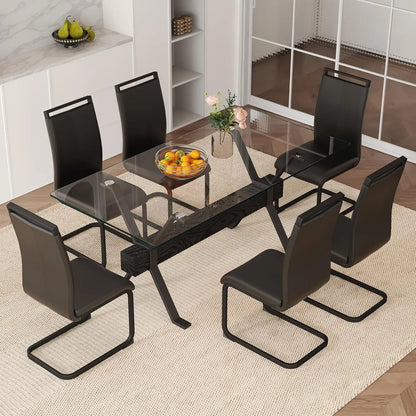 71“ Glass Dining Table Set for 6,