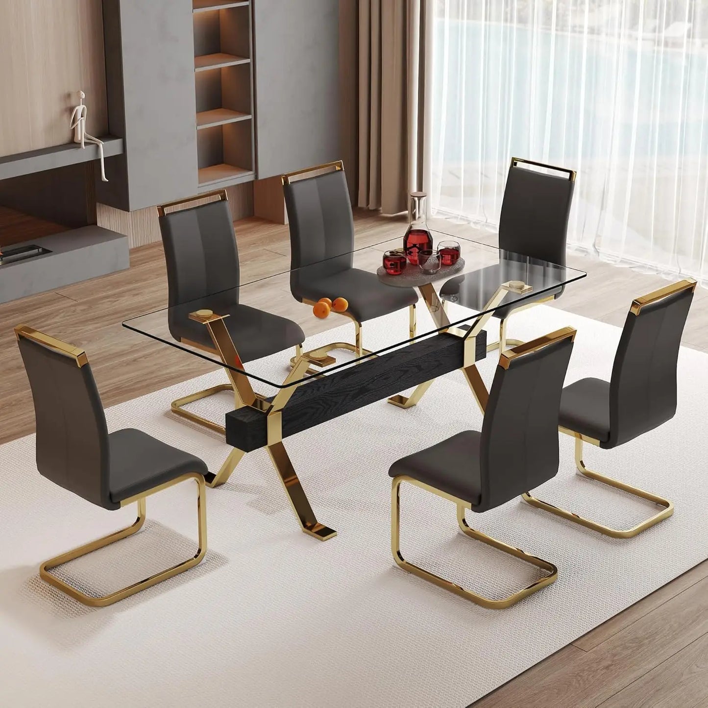 71“ Glass Dining Table Set for 6,