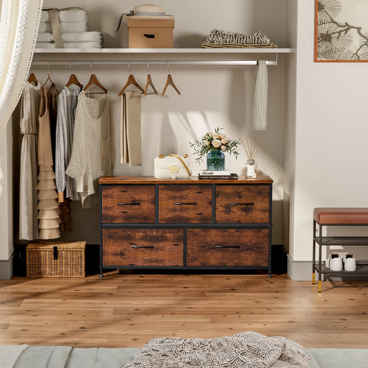 Display Cabinet/Dresser With 5 Fabric Drawers
