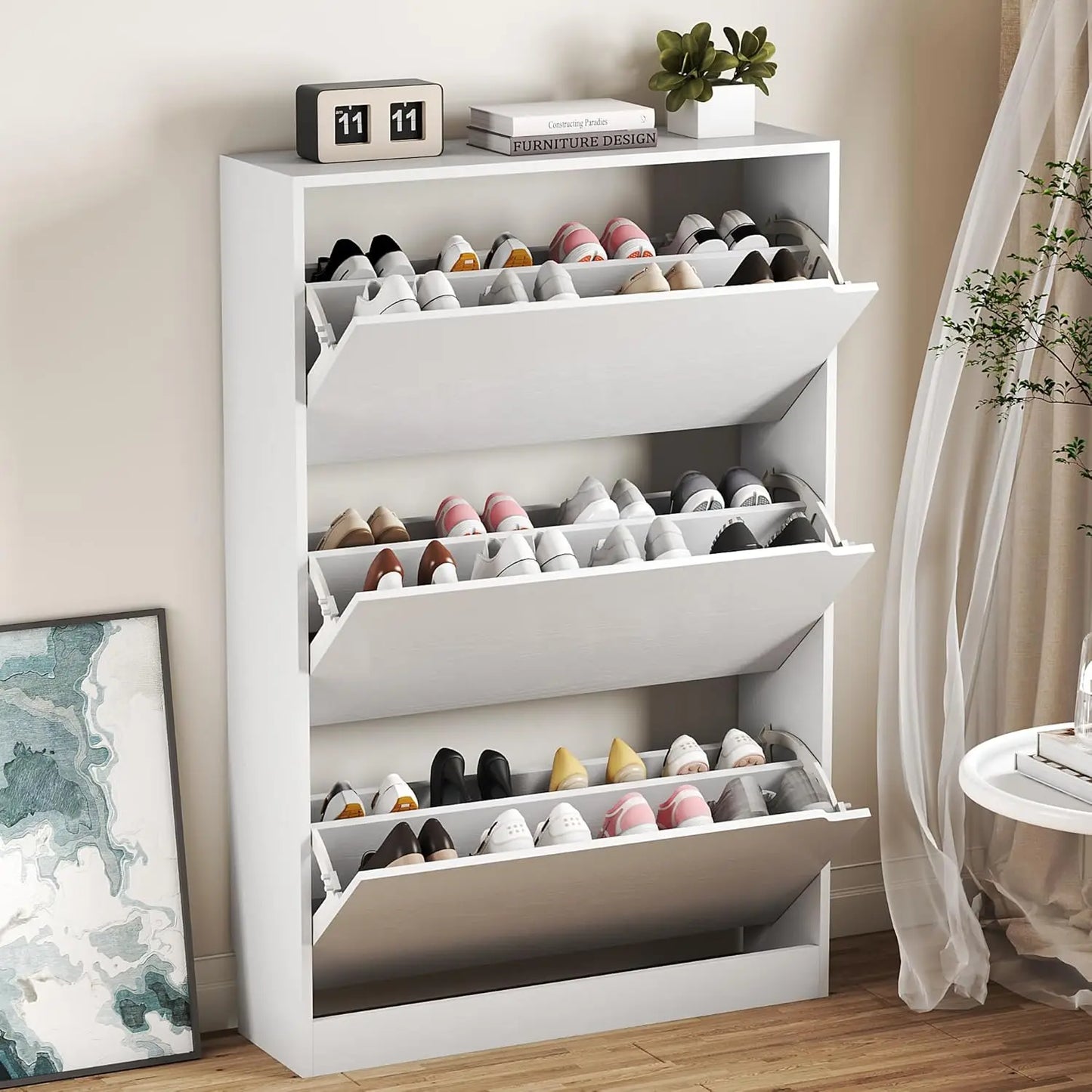 Shoe Cabinet with 3 Flip Drawers,