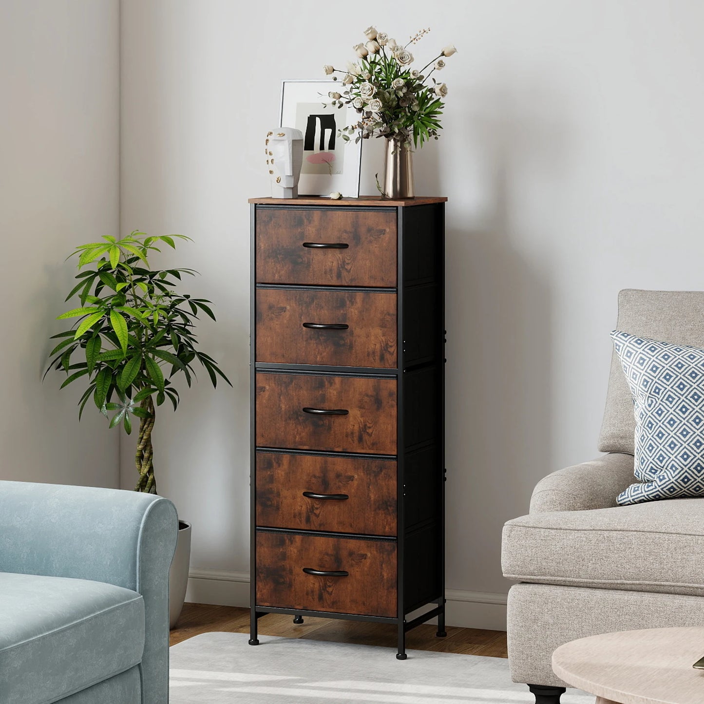 48IN Dresser With 5 Fabric Drawers