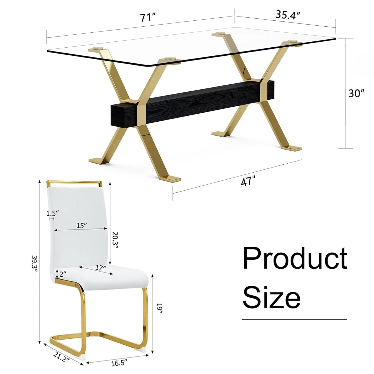 71“ Glass Dining Table Set for 6,
