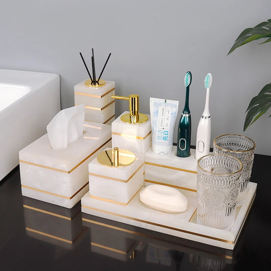 White Onyx Natural Marble Bathroom Accessories Set