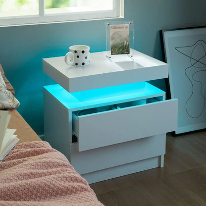 Set of 2 LED Nightstand with 2 Drawers