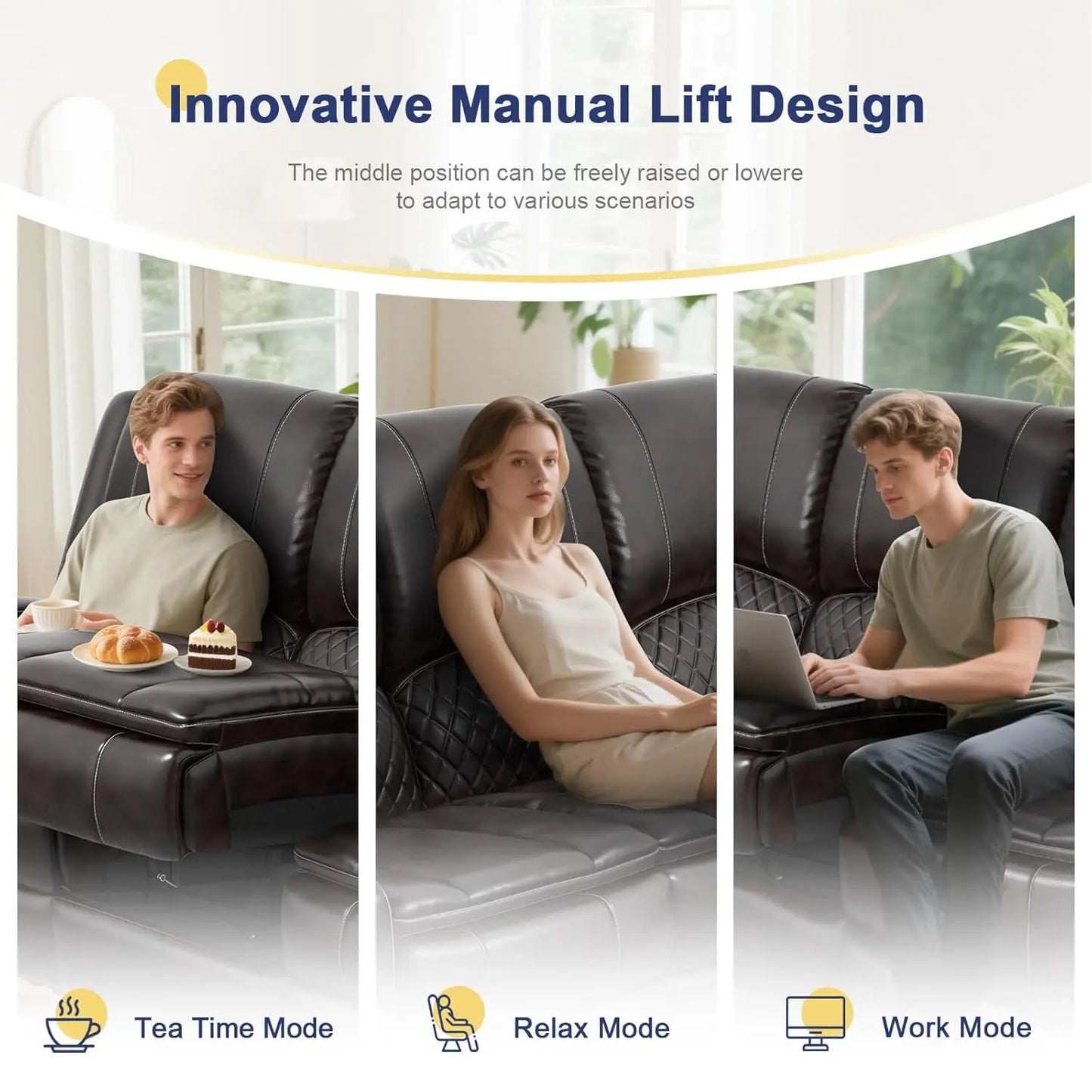 3 Seat Recliner Sofa with Console,