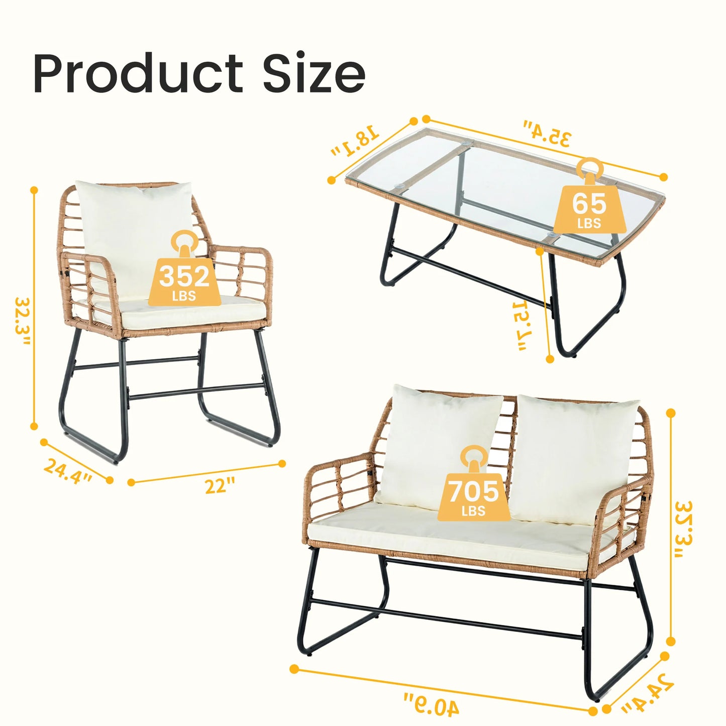 Outdoor Wicker Patio Furniture Set 4 Pieces