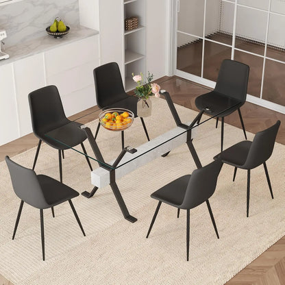 71“ Glass Dining Table Set for 6,