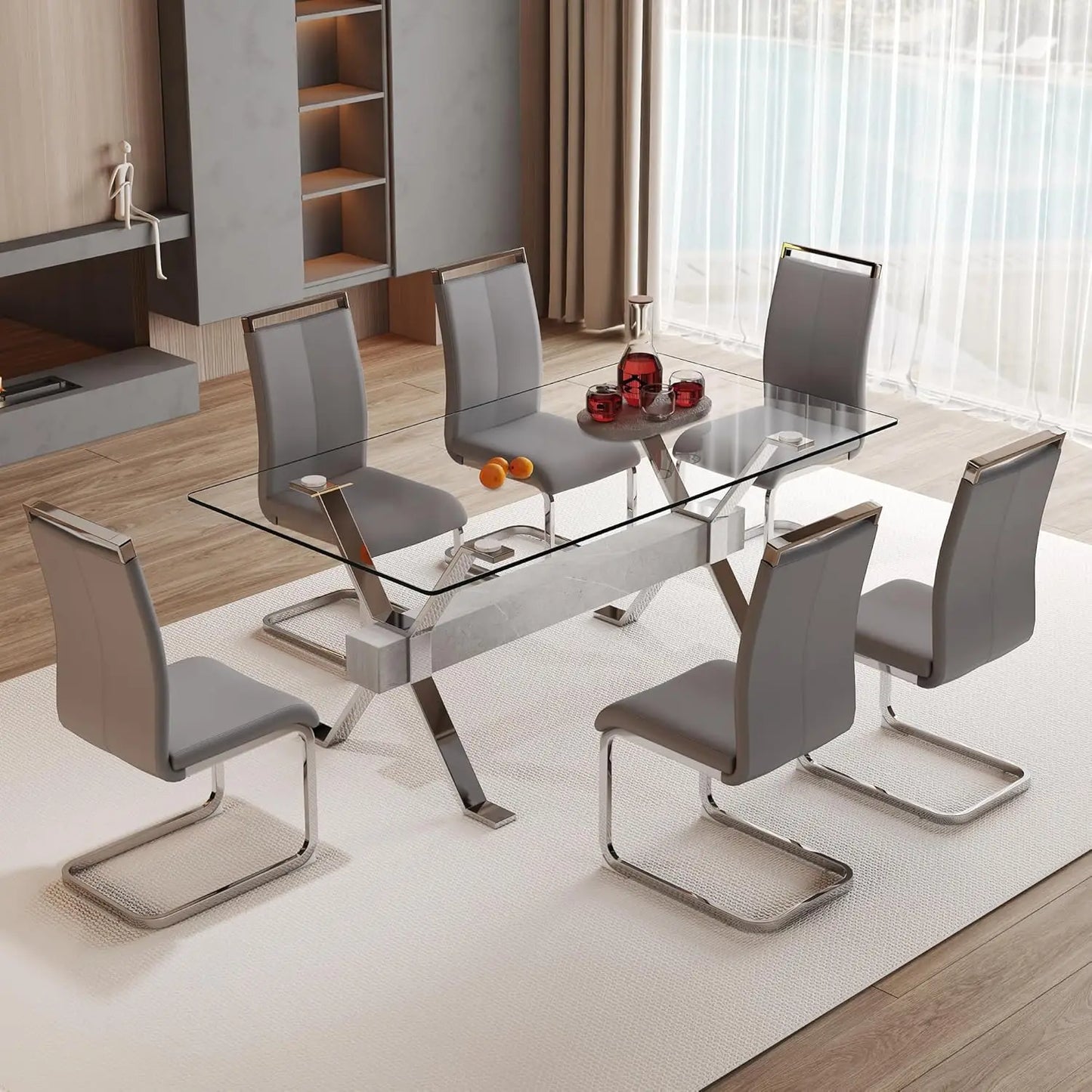 71“ Glass Dining Table Set for 6,