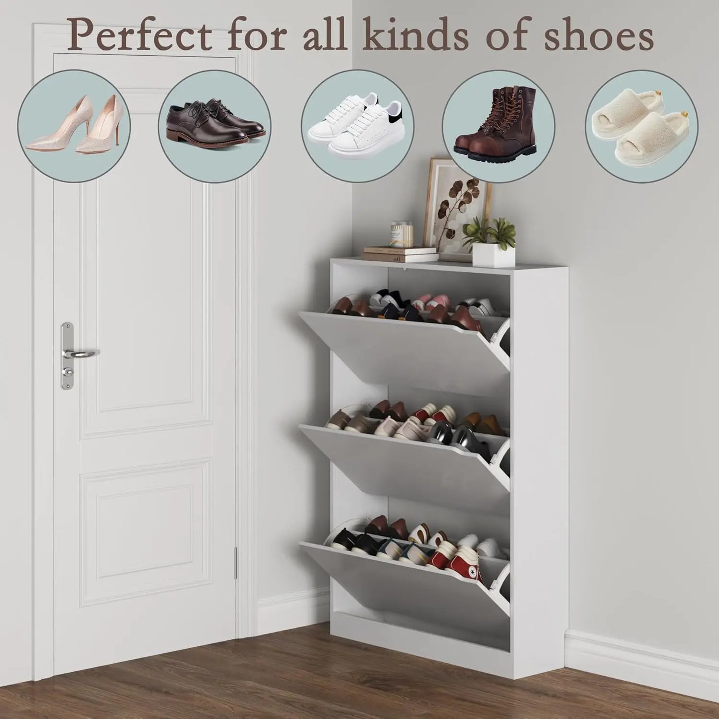 Shoe Cabinet with 3 Flip Drawers,