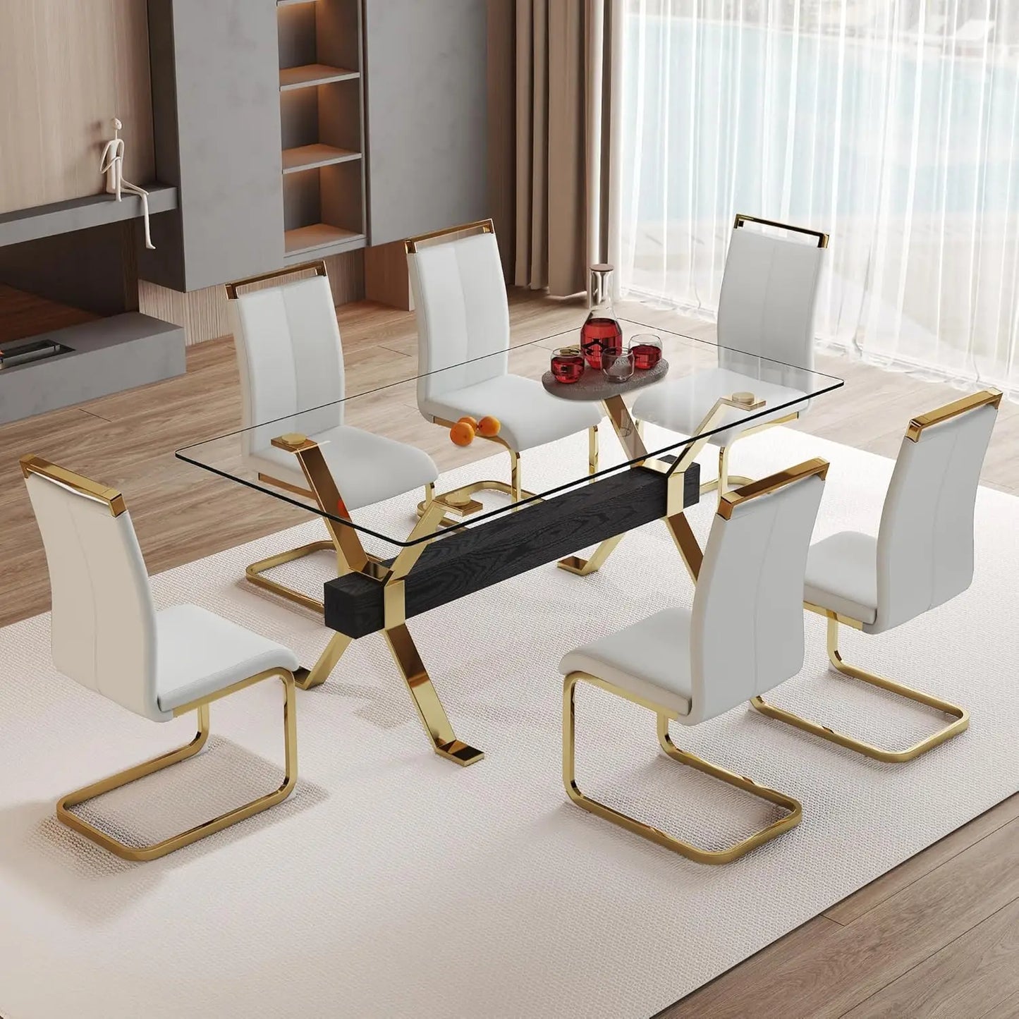 71“ Glass Dining Table Set for 6,