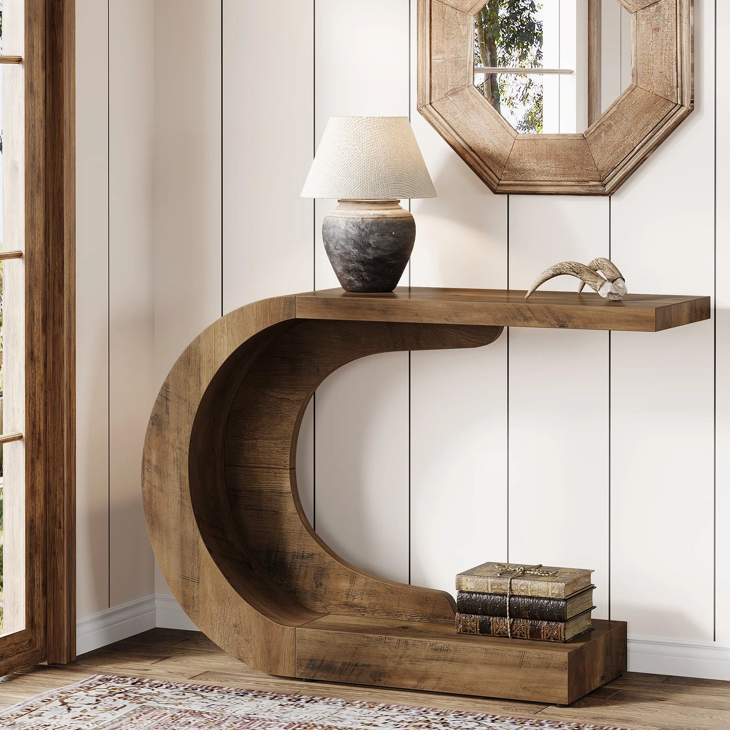 Modern Console Table for Entryway, Wood C-Shaped.