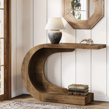 Modern Console Table for Entryway, Wood C-Shaped.