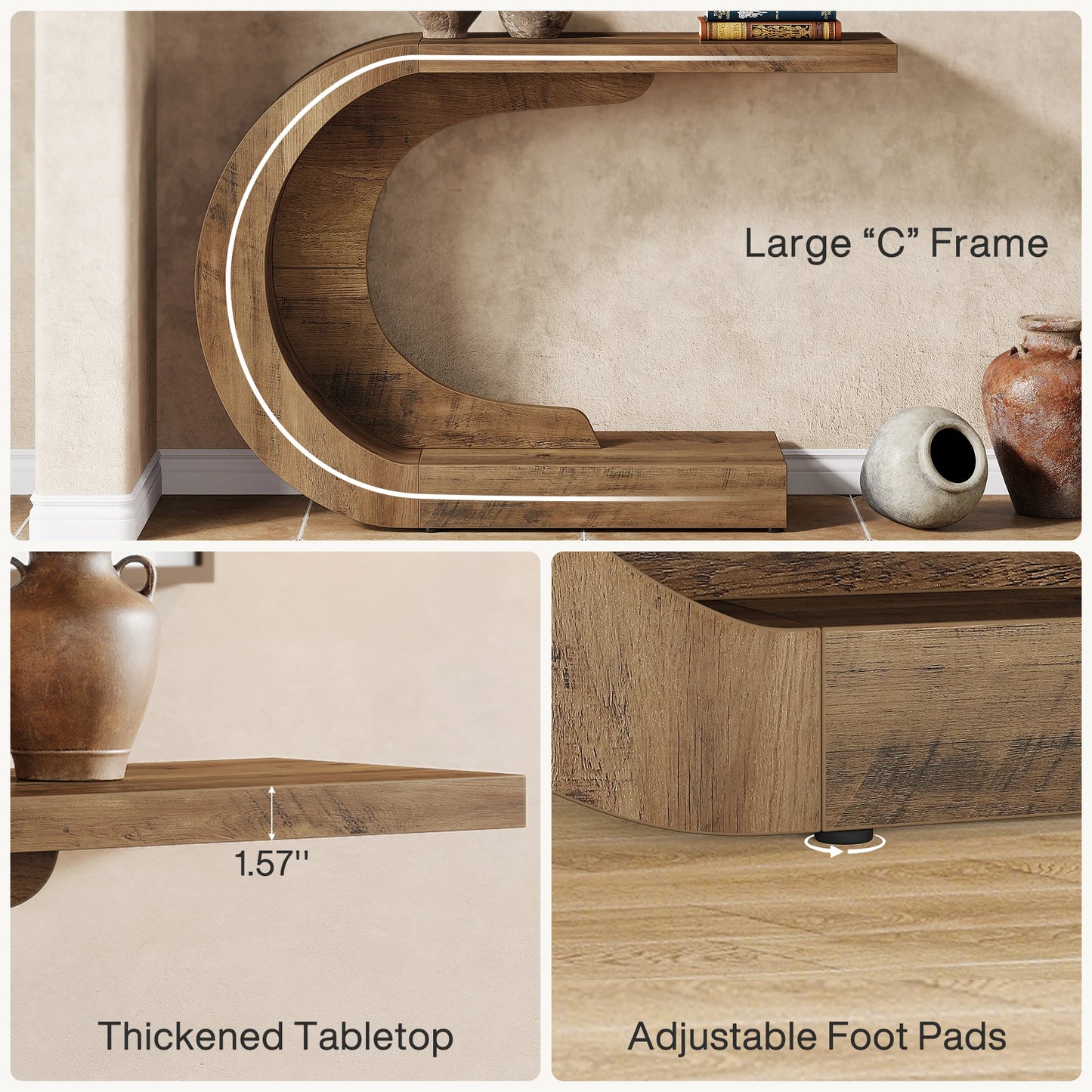 Modern Console Table for Entryway, Wood C-Shaped.