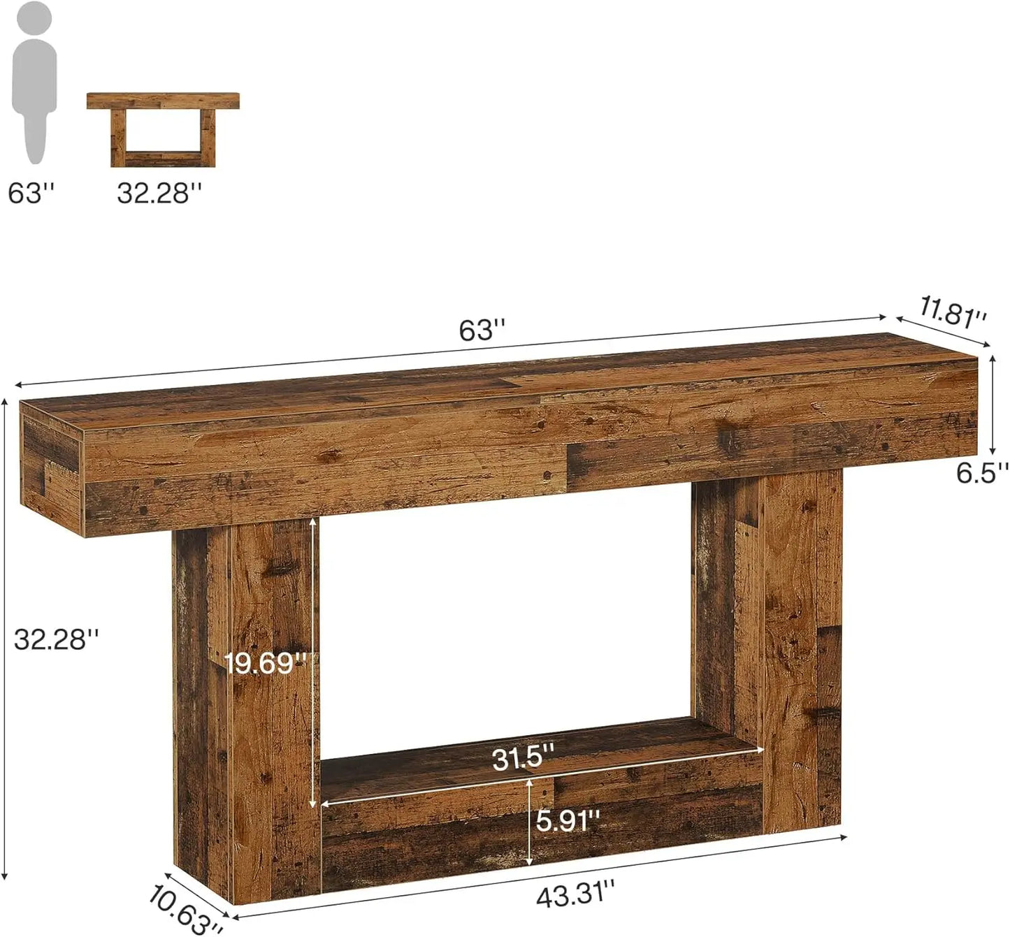 63" Farmhouse 2-Tier Entryway Table