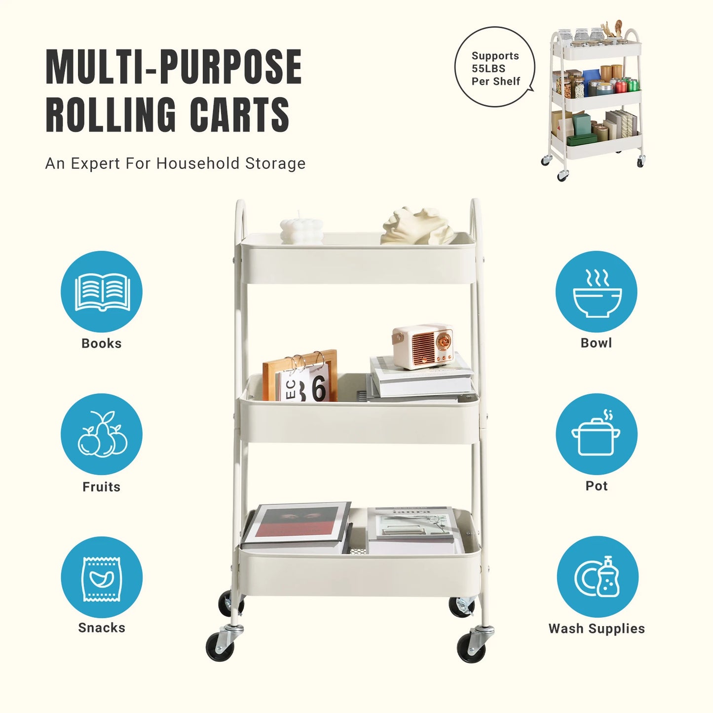 3 Tier Metal Storage Cart