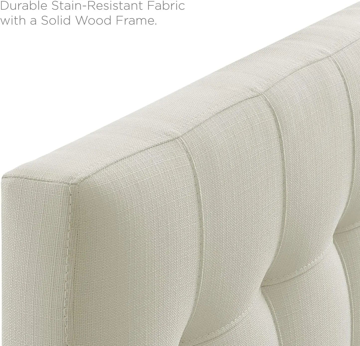 Linen Fabric Tufted Twin Headboard in Ivory, Adjustable Height for Bedroom Decor