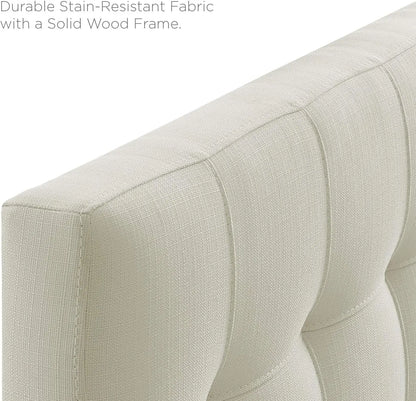 Linen Fabric Tufted Twin Headboard in Ivory, Adjustable Height for Bedroom Decor
