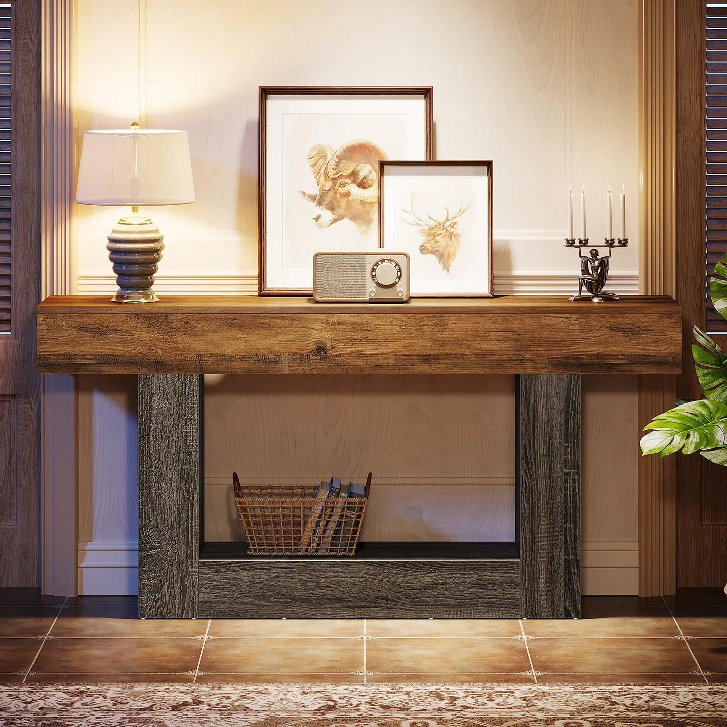 63" Farmhouse 2-Tier Entryway Table