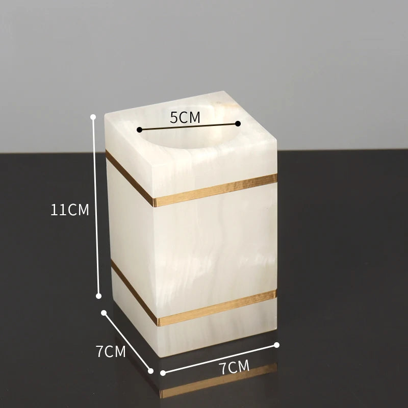 White Onyx Natural Marble Bathroom Accessories Set