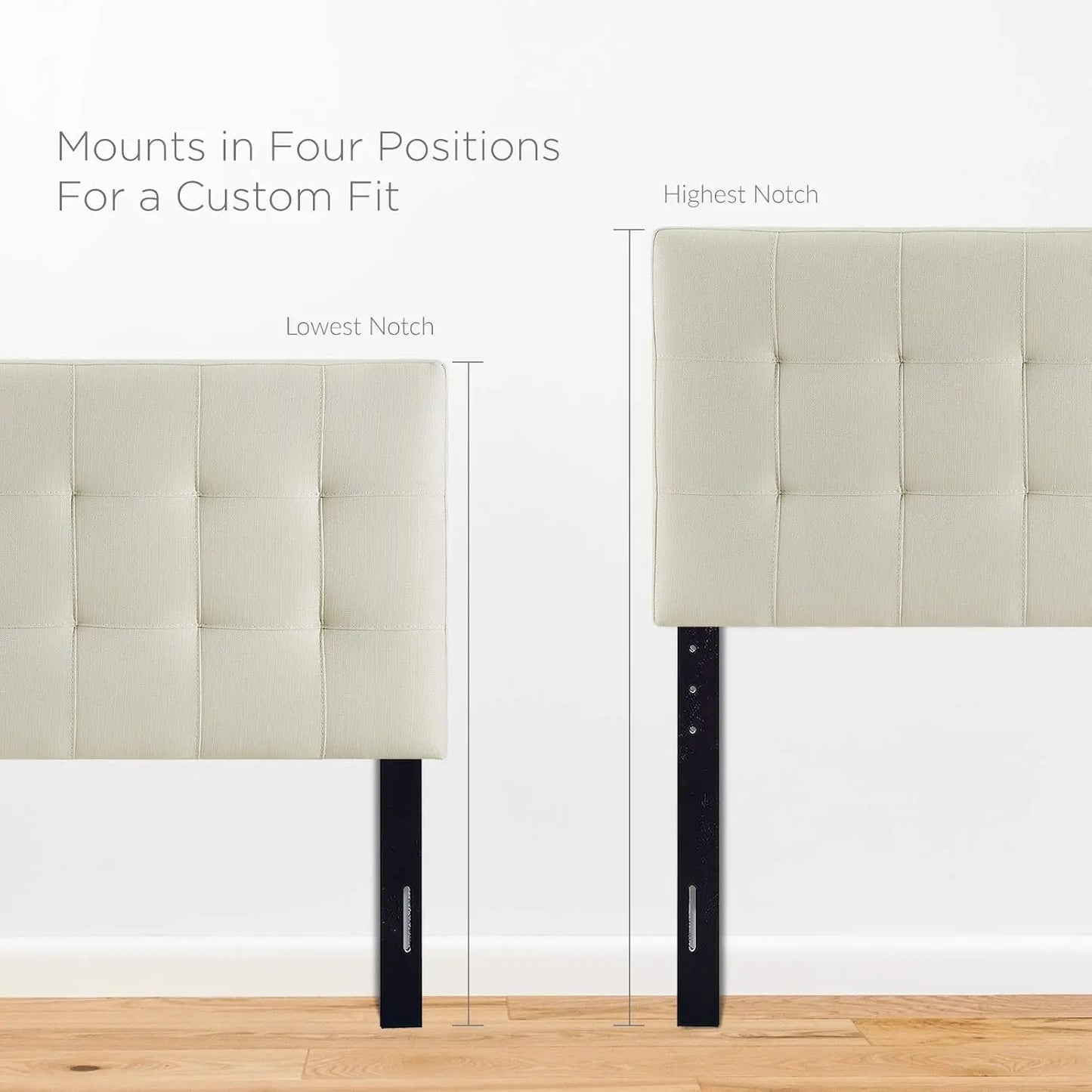 Linen Fabric Tufted Twin Headboard in Ivory, Adjustable Height for Bedroom Decor