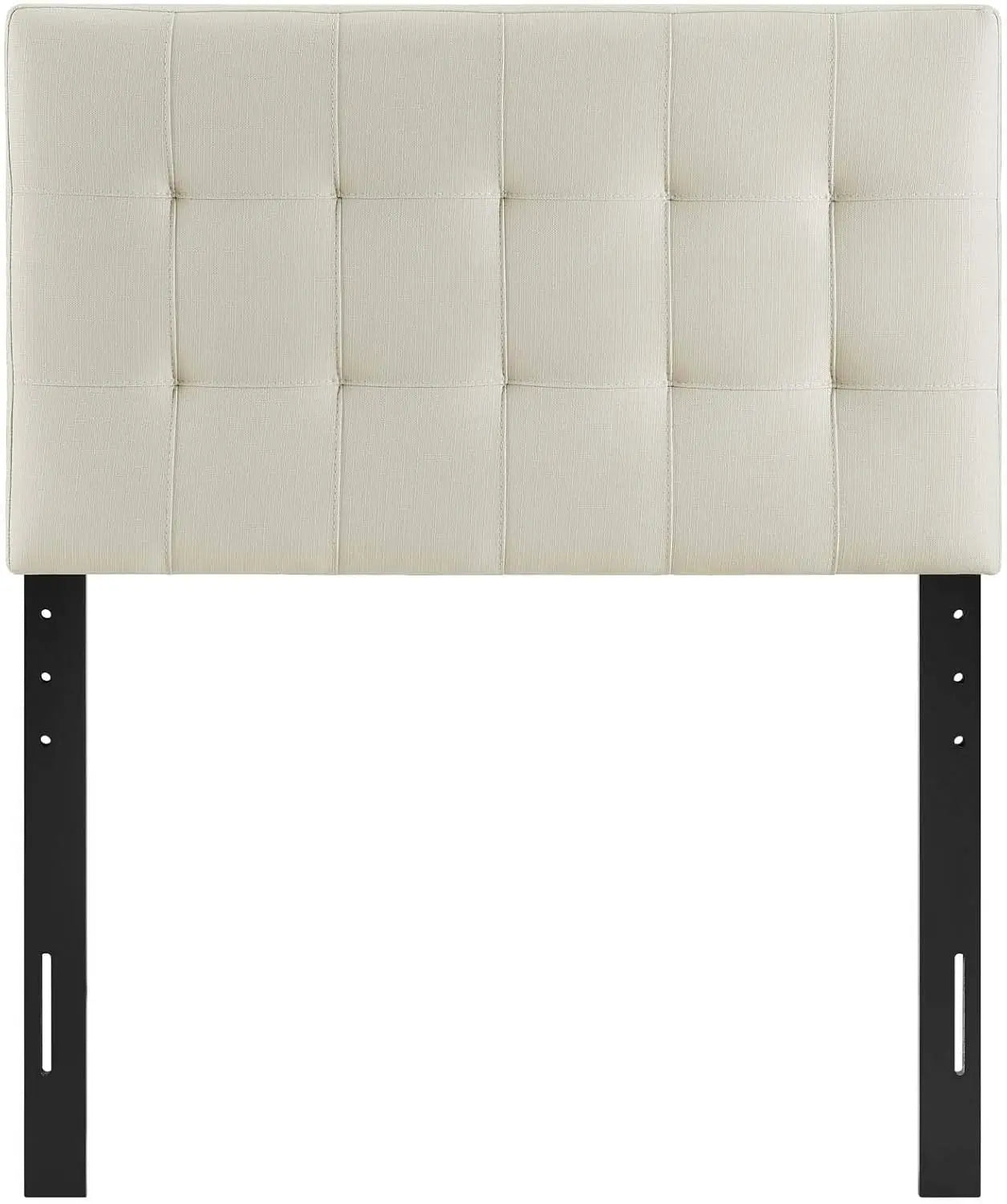 Linen Fabric Tufted Twin Headboard in Ivory, Adjustable Height for Bedroom Decor