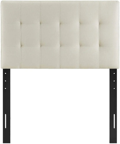 Linen Fabric Tufted Twin Headboard in Ivory, Adjustable Height for Bedroom Decor